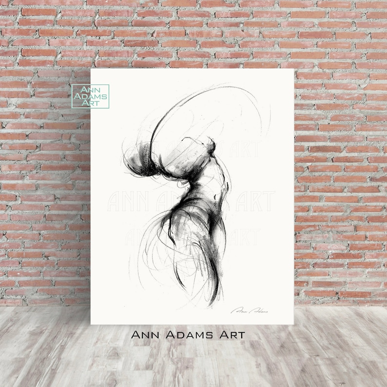 Set of 3, Abstract art nude charcoal drawing minimalist sketch wall art female figure art prints from original art by Ann Adams, 28L-26R-29R image 7