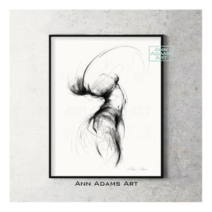 Set of 3, Abstract art nude charcoal drawing minimalist sketch wall art female figure art prints from original art by Ann Adams, 28L-26R-29R Bild 4