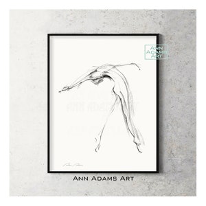 Charcoal Drawing Dance Figure sketch Abstract Black and white Minimalist art Print from Original Artwork by Ann Adams, 19R