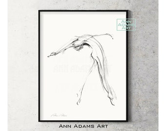 Charcoal Drawing Dance Figure sketch Abstract Black and white Minimalist art Print from Original Artwork by Ann Adams, 19R