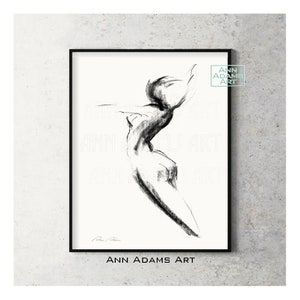 Set of 3, Abstract art nude charcoal drawing minimalist sketch wall art female figure art prints from original art by Ann Adams, 28L-26R-29R Bild 2