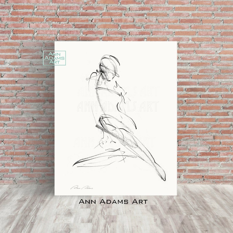 Set of 3 Abstract Sketch Black and White Nude Female Figure Etsy