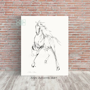 Horse print Horse sketch Minimalist Black and White Abstract Art Print from Original Charcoal Drawing Horse art by Ann Adams wall art, H8 Bild 2