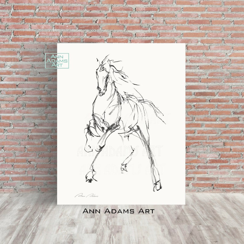 Horse print Horse sketch Minimalist Black and White Abstract Art Print from Original Charcoal Drawing Horse art by Ann Adams wall art, H8 Bild 2