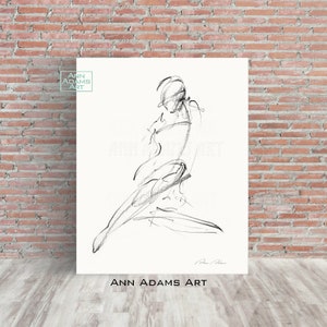 Sketch Art Drawing, Abstract art, Black and White Minimalist Female nude figure Art Print from Original Artwork by Ann Adams, 8R image 2
