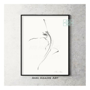 Abstract Art Dancing Figure charcoal drawing Dance Gesture movement Dancer sketch, Print from Original Artwork by Ann Adams, 10R