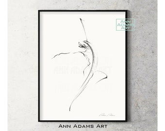 Abstract Art Dancing Figure charcoal drawing Dance Gesture movement Dancer sketch, Print from Original Artwork by Ann Adams, 10R