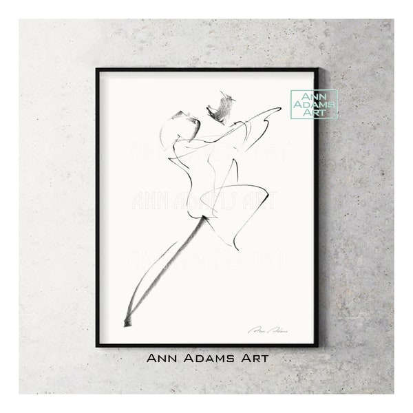 Tango Print Dance Sketch Abstract Drawing Black and White Art Illustration Sketch Fine art Print from Original by Ann Adams, 43R
