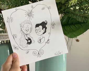 ORIGINAL - Day 16: Love - Pen Drawing - Inktober 2021 - Dark Creepy Cute Gothic Art