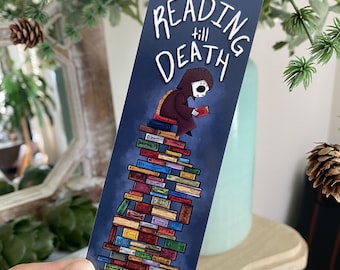 Reading Till Death - Grimm Bookmark - Creepy Cute Art Fantasy