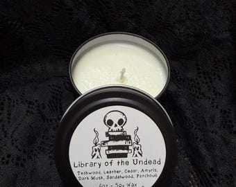 Library of the Undead - Tin Candle 4oz - Gothic Dark Fantasy Books