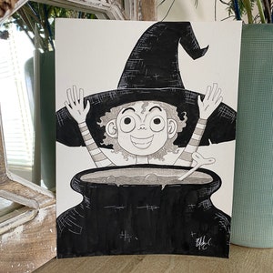 Day 3: Witchy - Original Pen and Ink Drawing - Halloween Dark Creepy Cute Gothic Art
