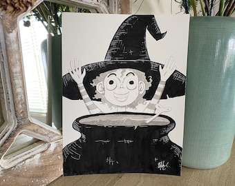 Day 3: Witchy - Original Pen and Ink Drawing - Halloween Dark Creepy Cute Gothic Art