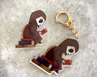 Book Grimm - Acrylic Keychain and Pin - Grim Reaper Dark Fantasy Cartoon