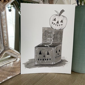 Day 2: Pumpkin - Original Pen and Ink Drawing - Halloween Dark Creepy Cute Gothic Art