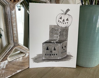 Day 2: Pumpkin - Original Pen and Ink Drawing - Halloween Dark Creepy Cute Gothic Art