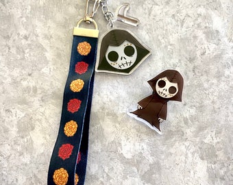 Grimm Keychain and Acrylic Pin - Grim Reaper Dark Fantasy Halloween