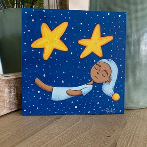 Dreaming - Original mix media painting - Acrylic Paint with Color Pencil and Pen on Canvas Board - Cute Cartoon