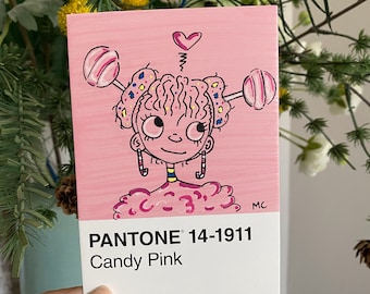 Pantone Postcard No.XIII - Cute Original Acrylic Painting - Valentine Candy Cartoon
