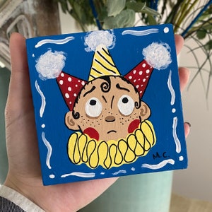 Cute Clown - ORIGINAL Acrylic Painting on Wood Block