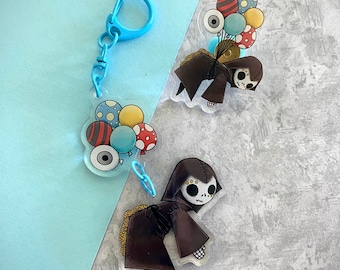 Floating Grimm - Keychain and Acrylic Pin - Grim Reaper Dark Fantasy Halloween