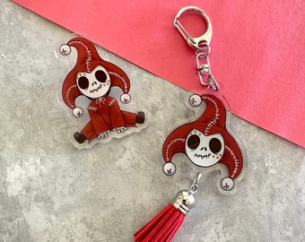 Jester Grimm - Acrylic Pin and Keychain - Grim Reaper Dark Fantasy Cartoon