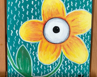 Eye Flower - Original Acrylic Painting on Canvas Board - Surrealism