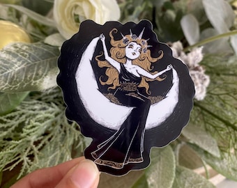 Eclipse- Weatherproof Vinyl Sticker - Gothic Romance Dark Fantasy Pinup Moon Sun Goddess