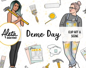 DÍA DE DEMOSTRACIÓN - Clip Art digital dibujado a mano DIY Mejoras para el hogar Actualización de pintura de la casa Actualización de obras de arte Planificador Pegatinas Fashion Girls