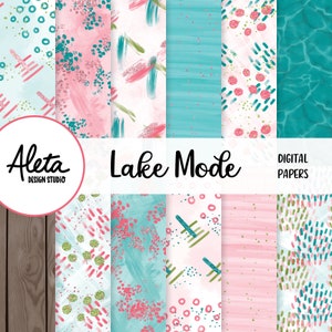 LAKE MODE - Hand Drawn Digital Papers Patterns Planner Stickers Artwork Summer Water Camping Fishing Outdoors Boat abstract painting art