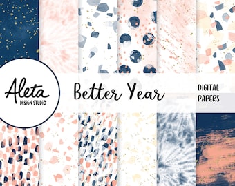 MEJOR Año - La víspera de Año Nuevo dibujado a mano Digital Clip Art Planificador de arte pegatinas moda niñas NYE 2021 estrellas de oro rosa tie dye party años