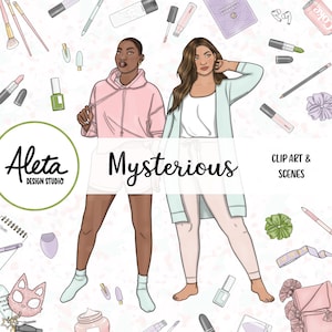 MYSTERIOUS - True Crime Fan Murder Doc Movie Night Cozy Hand Drawn Digital Clip Art Artwork Planner Stickers Fashion pink pastel blue theme