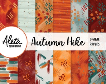 CAMINATA DE OTOÑO - Patrones de papel digital dibujados a mano Gráficos pintados Planificador Pegatinas Arte Otoño naranja rojo arte abstracto