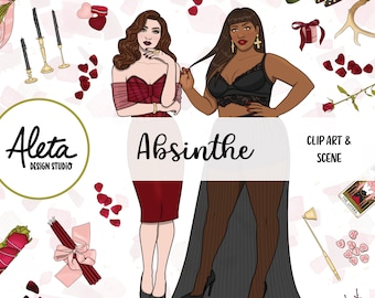 ABSINTHE - Moody Romantic Valentine's Day Hand Drawn Digital Clip Art Artwork Planner Stickers Valentine fecha aniversario compromiso