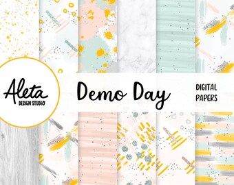 DÍA DE DEMOSTRACIÓN - Papeles digitales dibujados a mano Patrones Planificador Pegatinas Obras de arte Mejoras para el hogar Actualización Proyecto de casa de bricolaje arte de pintura abstracta