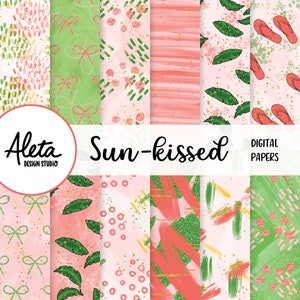 SUN-KISSED - Hand Drawn Digital Papers Patterns Planner Stickers Artwork Spring Break Summer Pool Tropical Vacation abstract painting art