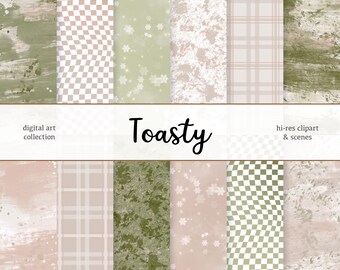 TOASTY - Manualidades de cabañas acogedoras de invierno, ilustraciones digitales dibujadas a mano, patrones de papeles abstractos, imágenes prediseñadas, pegatinas para planificadores