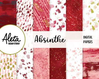 ABSINTHE - Moody Romántico Día de San Valentín Dibujado a mano Papeles Digitales Patrones Planificador Pegatinas Arte pintura abstracta San Valentín fecha amor