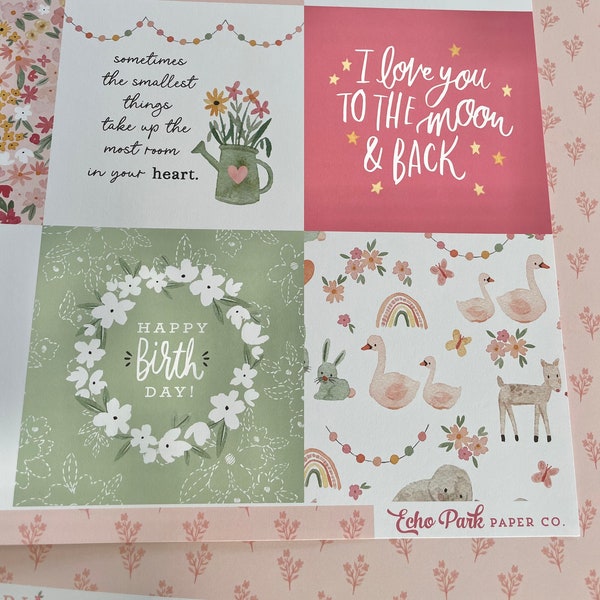 Echo Park - 4 x 4 Journaling Cards - Welcome Baby Girl Collection - 12 x 12 Double Sided Cardstock