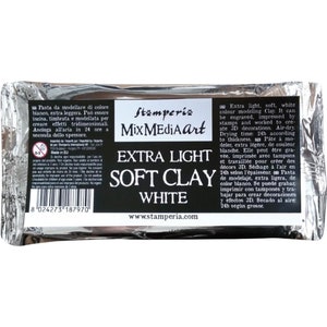 May include: A package of white extra light soft clay for modeling and crafting. The package has the brand name "Stamperia MixMediaArt" and the text "Extra Light Soft Clay White".