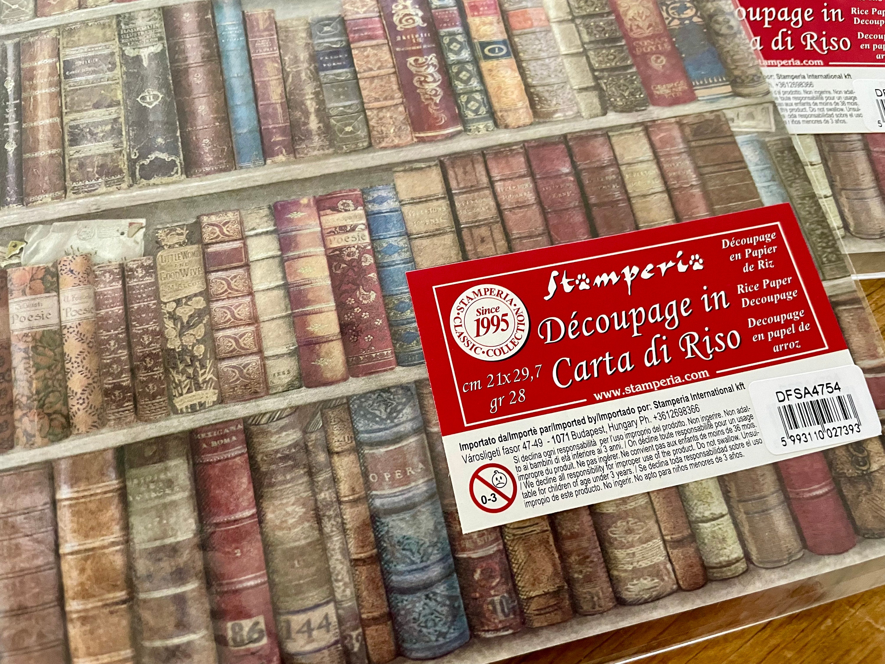 Vintage Library Bookcase Rice Paper Sheet Stamperia Vintage