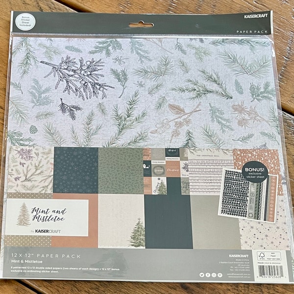 Mint & Mistletoe Collection by Kaisercraft 12 x 12 Paper Kit