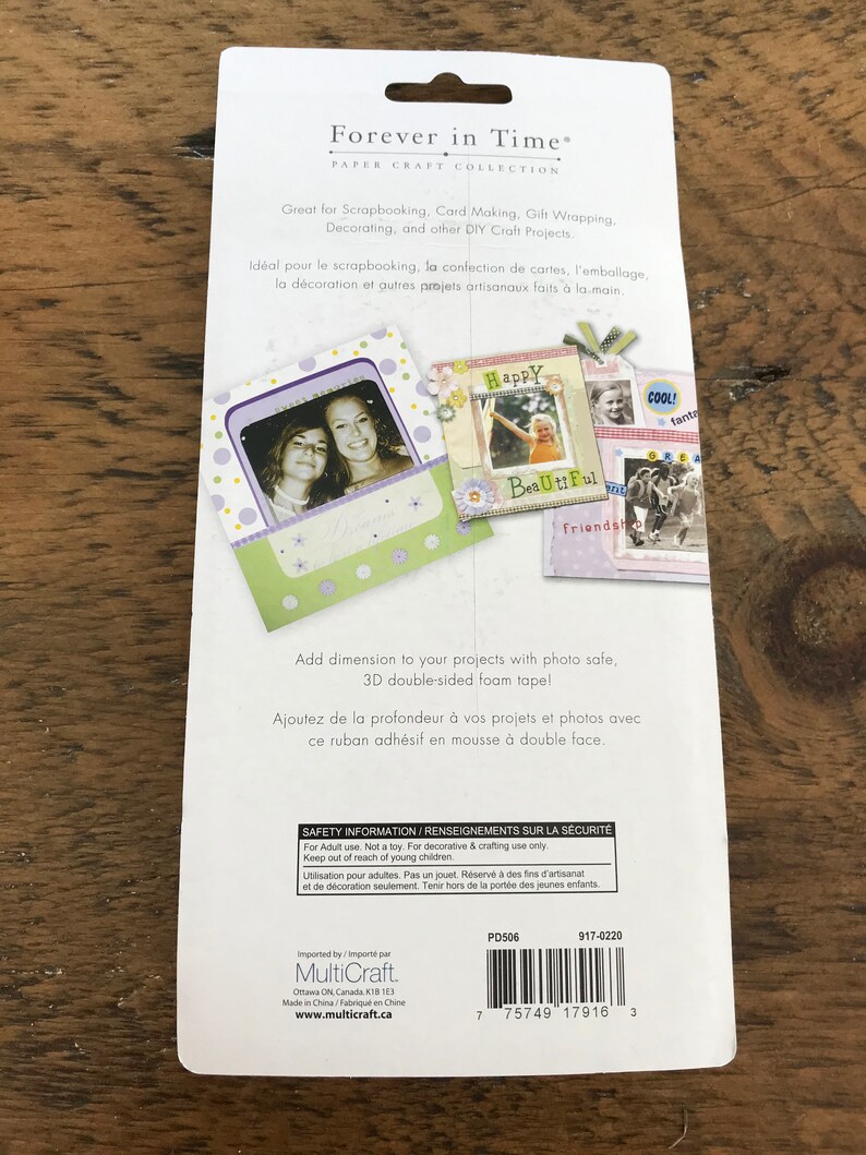 May include: A package of 3D double-sided foam tape for scrapbooking, card making, gift wrapping, decorating, and other DIY craft projects. The package features a photo of a girl with a happy expression and the text "Happy Beautiful Friends".