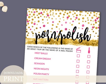 Porn or Polish Game, Printable Games, Bachelorette Party Games, Pink and Gold Confetti, Hen Party Games, Instant Download, nail polish game