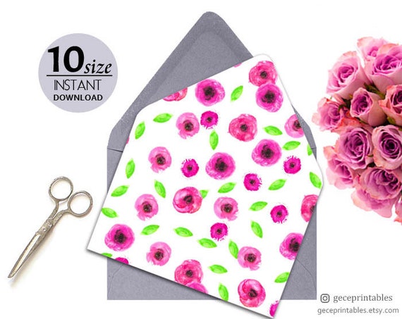 printable envelope liner template pink watercolor floral a7 envelope liner template download