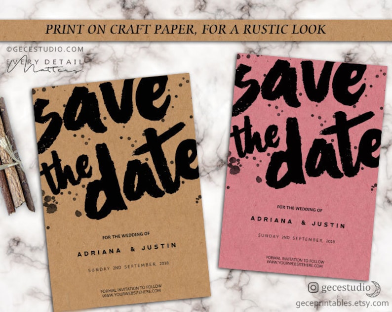 Digital Download GecePrintables #BBG Save The Date Printable Invitation Editable Template Modern Wedding Save The Date Card
