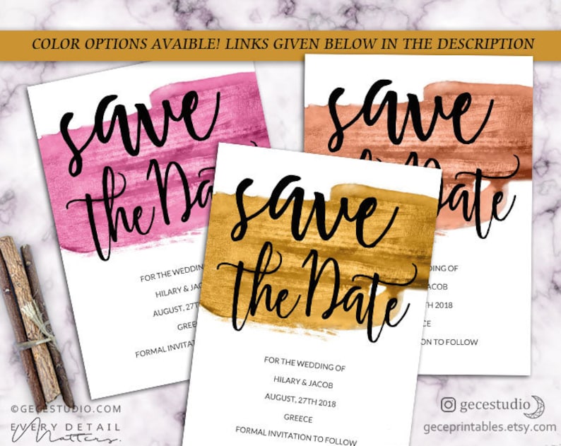 Digital Download GecePrintables Gold Save The Date Editable Template Printable Save The Date invite PDF