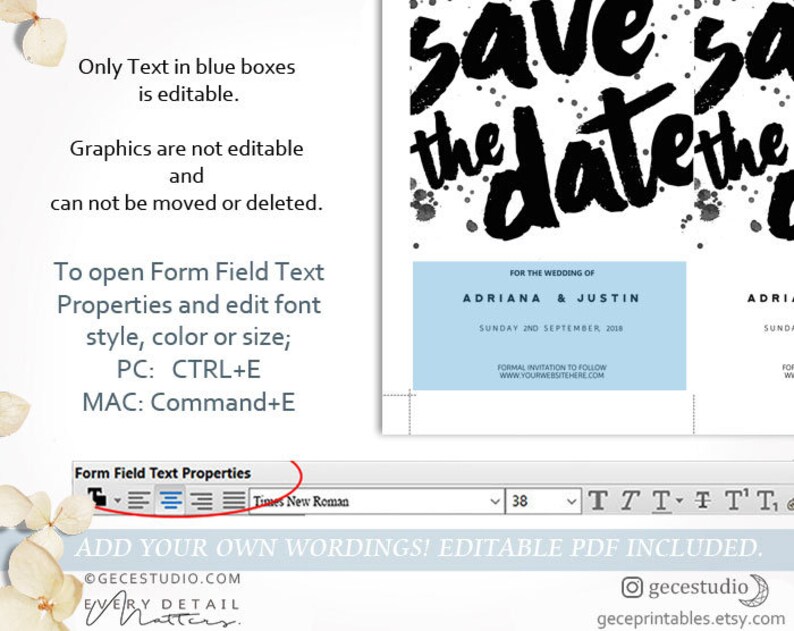 Digital Download GecePrintables #BBG Save The Date Printable Invitation Editable Template Modern Wedding Save The Date Card