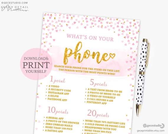 Red and Gold Bridal Shower Video games Whats upon Your Cell phone Recreation image relating to What's in Your Phone Game Free Printable called Red and Gold Bridal Shower Online games Whats upon Your Mobile phone Activity