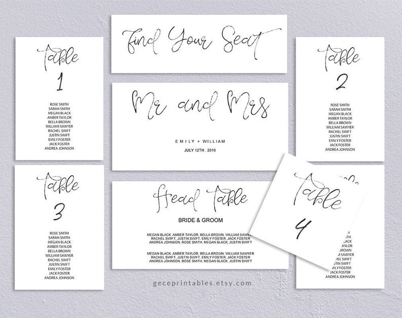 Seating Chart Template Wedding Printable Seating Plan Diy Etsy